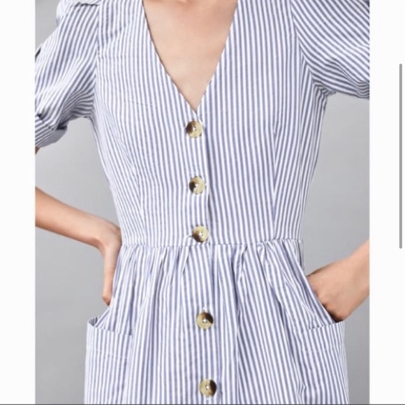 ZARA SS18 SKY BLUE STRIPED DRESS WITH POCKETS - Picture 8 of 16